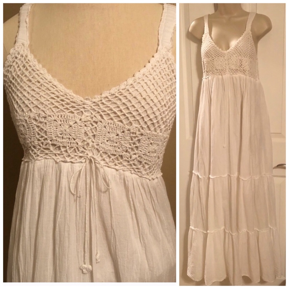 Pineapples Resort White Gauze Maxi Dress, One Size